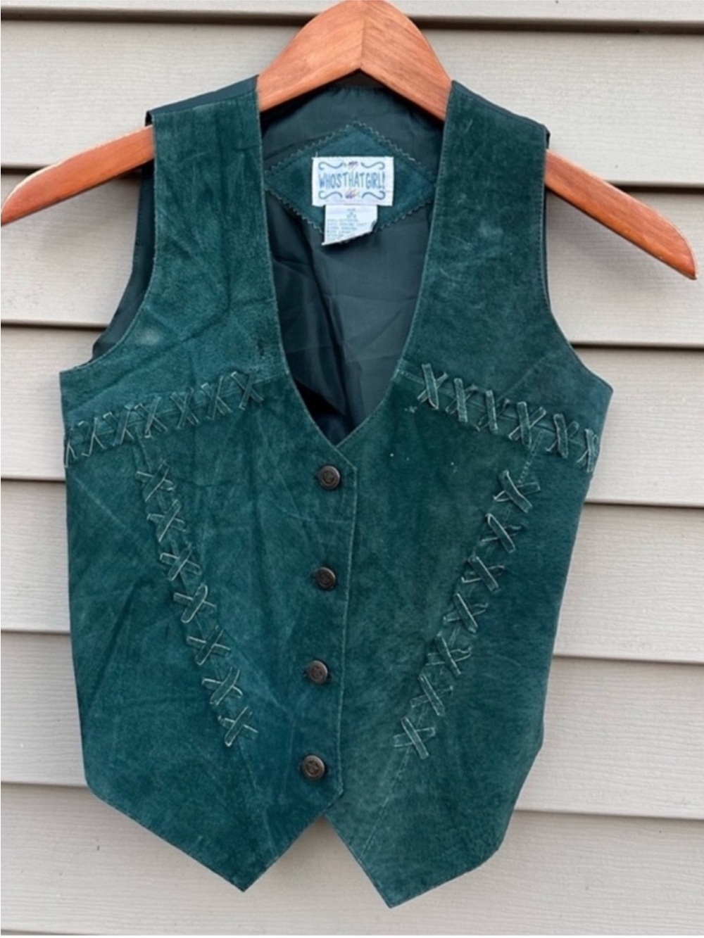 Vintage western whipstitch leather vest green Whos That Girl medium girls